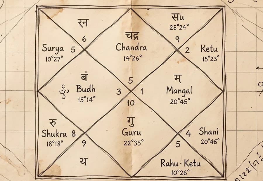 A hand-drawn North Indian kundli on parchment